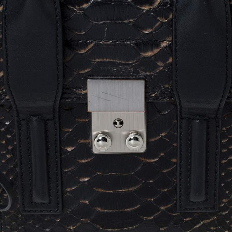 Pre Owned 3.1 Phillip Lim Black Leather and Python Mini Pashli Satchel