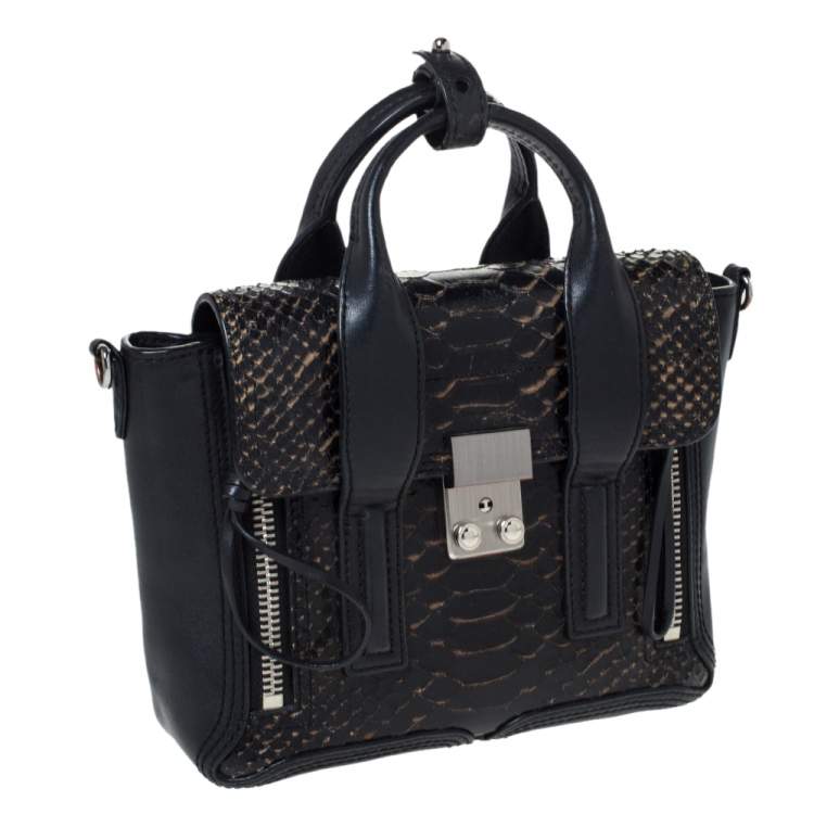 Pre Owned 3.1 Phillip Lim Black Leather and Python Mini Pashli Satchel