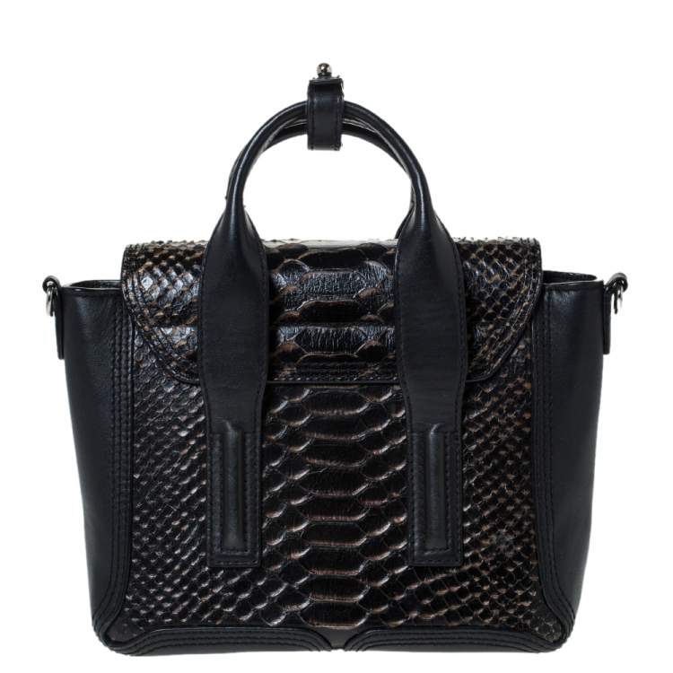 Pre Owned 3.1 Phillip Lim Black Leather and Python Mini Pashli Satchel