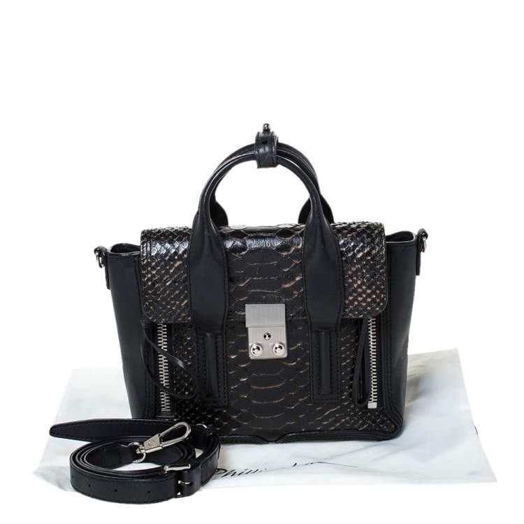 Pre Owned 3.1 Phillip Lim Black Leather and Python Mini Pashli Satchel