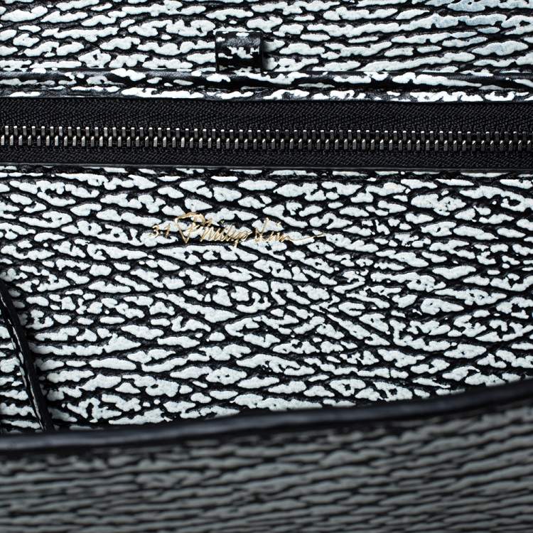 Pre Owned 3.1 Phillip Lim Black/White Shark Embossed Leather Medium Pashli Satchel