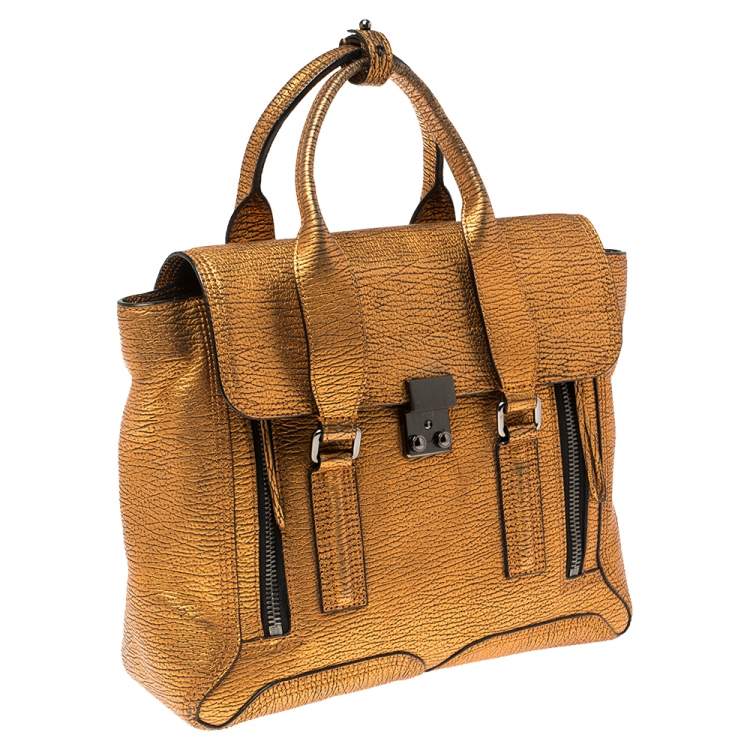 Pre Owned 3.1 Phillip Lim Metalic Bronze Grained Leather Medium Pashli Satchel