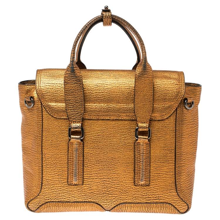 Pre Owned 3.1 Phillip Lim Metalic Bronze Grained Leather Medium Pashli Satchel