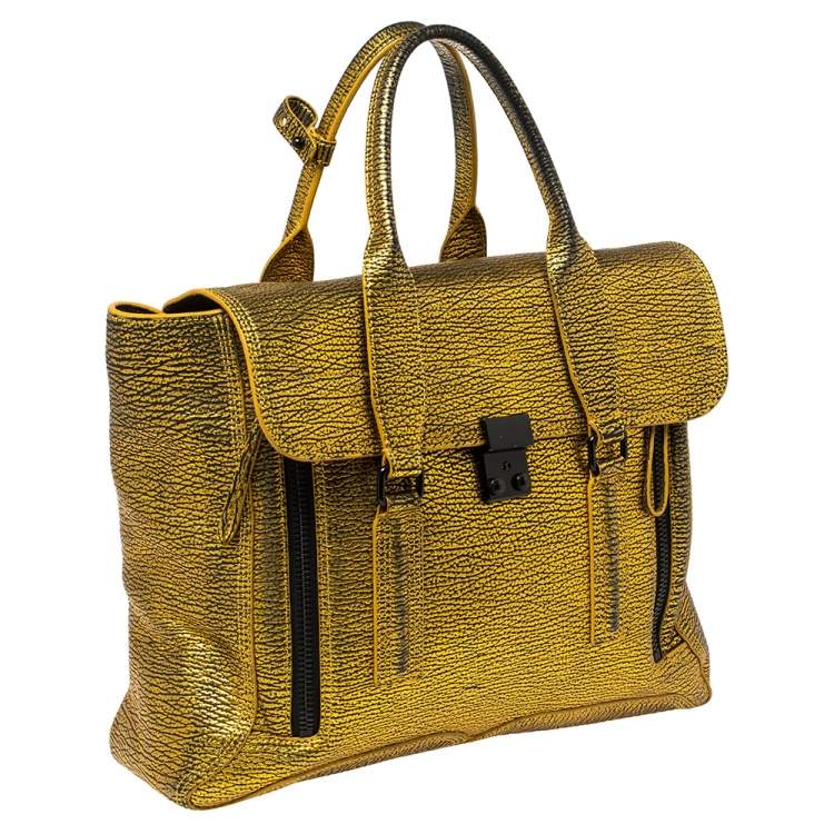 Pre Owned 3.1 Phillip Lim Gold/Black Leather Large Pashli Satchel