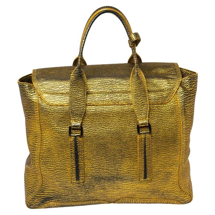 Pre Owned 3.1 Phillip Lim Gold/Black Leather Large Pashli Satchel