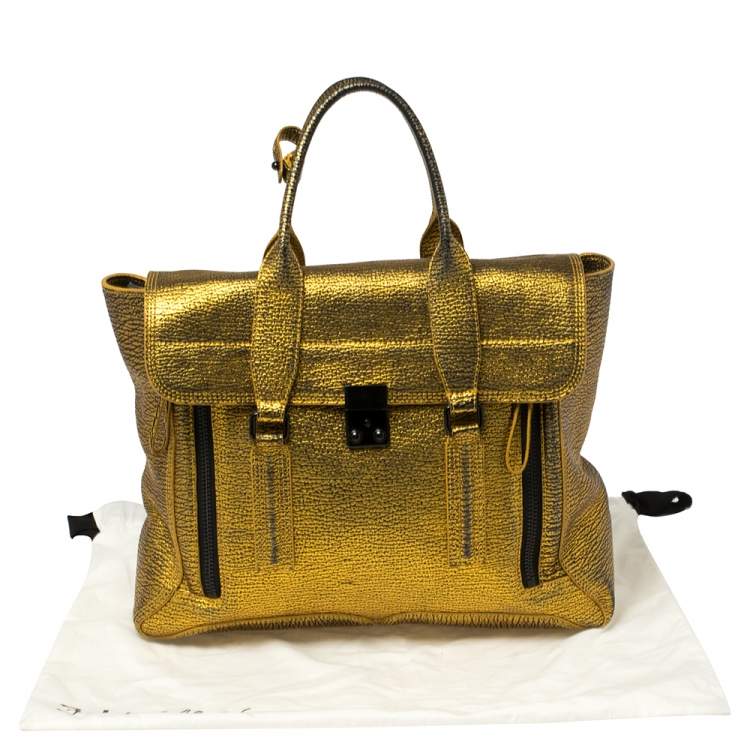 Pre Owned 3.1 Phillip Lim Gold/Black Leather Large Pashli Satchel