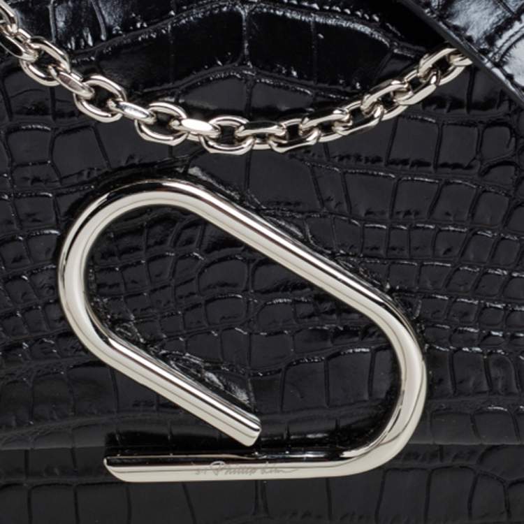 Pre Owned 3.1 Phillip Lim Black Croc Embossed Alix Crossbody Bag