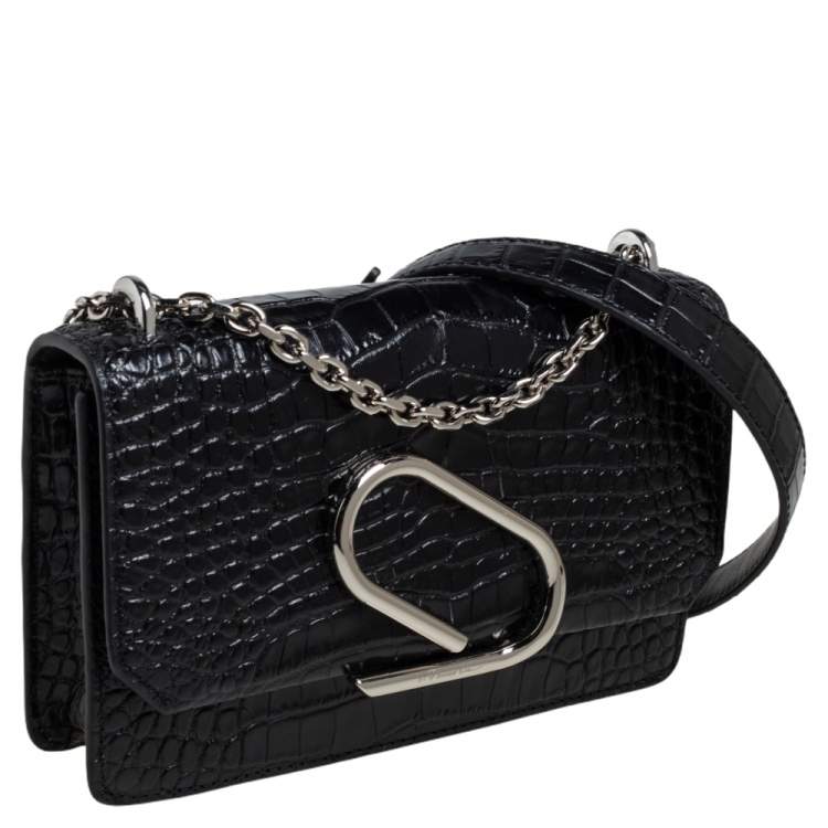 Pre Owned 3.1 Phillip Lim Black Croc Embossed Alix Crossbody Bag