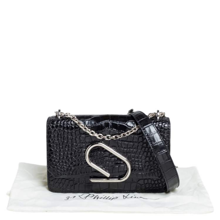 Pre Owned 3.1 Phillip Lim Black Croc Embossed Alix Crossbody Bag
