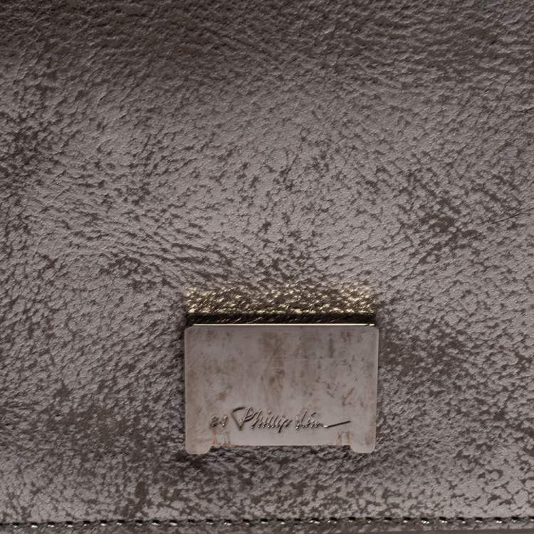 Pre Owned 3.1 Phillip Lim Metallic Silver Leather Mini Soleil Chain Shoulder Bag