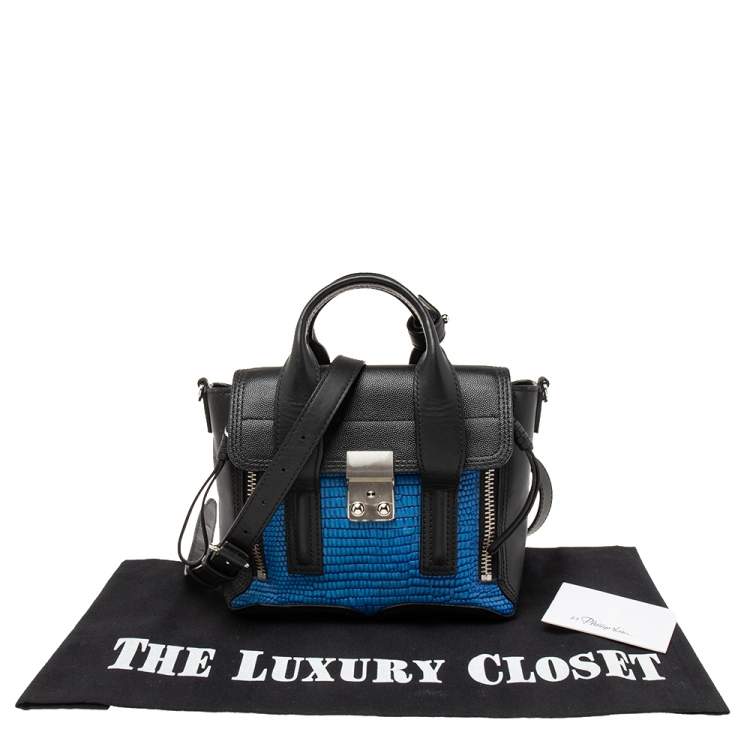 Pre Owned 3.1 Phillip Lim Black/Blue Croc Embossed Leather Mini Pashli Satchel