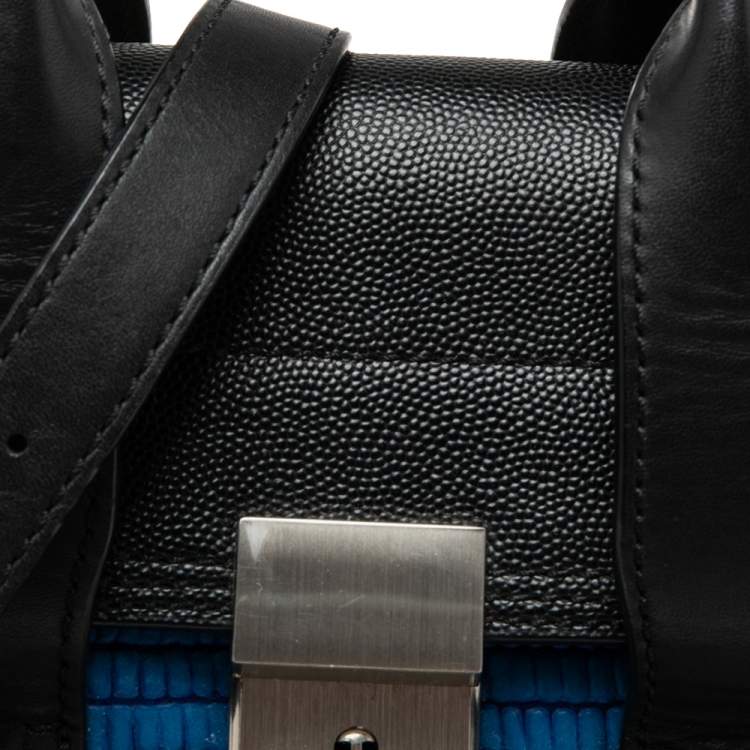 Pre Owned 3.1 Phillip Lim Black/Blue Croc Embossed Leather Mini Pashli Satchel