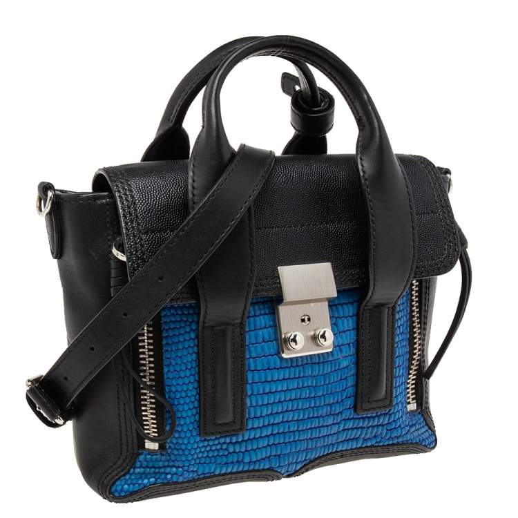 Pre Owned 3.1 Phillip Lim Black/Blue Croc Embossed Leather Mini Pashli Satchel