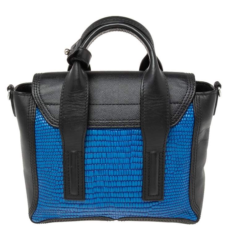Pre Owned 3.1 Phillip Lim Black/Blue Croc Embossed Leather Mini Pashli Satchel