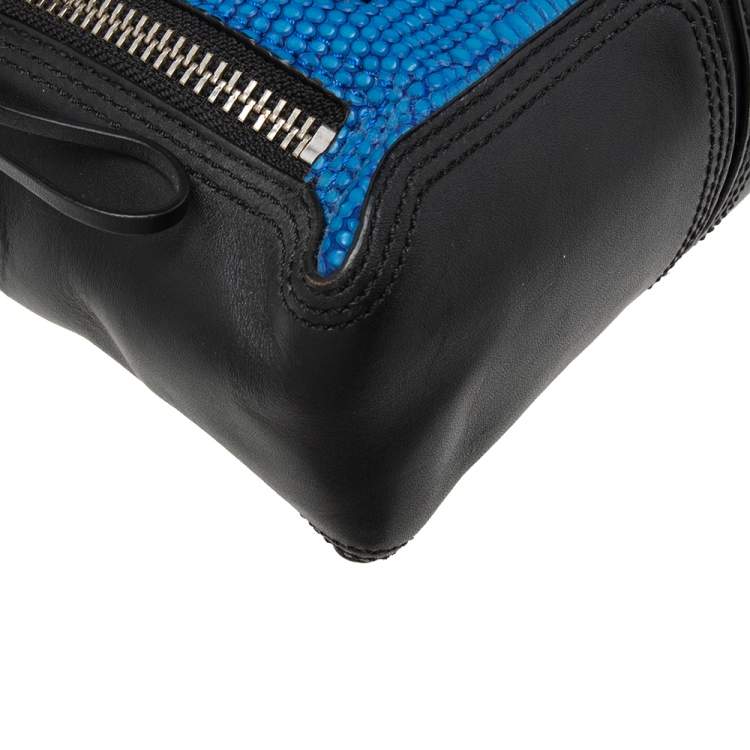 Pre Owned 3.1 Phillip Lim Black/Blue Croc Embossed Leather Mini Pashli Satchel