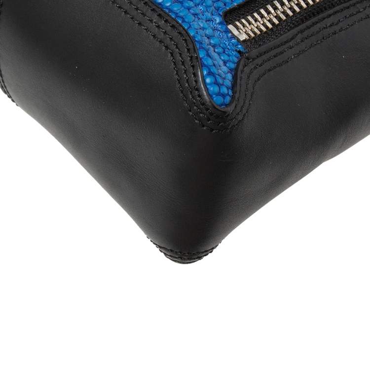 Pre Owned 3.1 Phillip Lim Black/Blue Croc Embossed Leather Mini Pashli Satchel