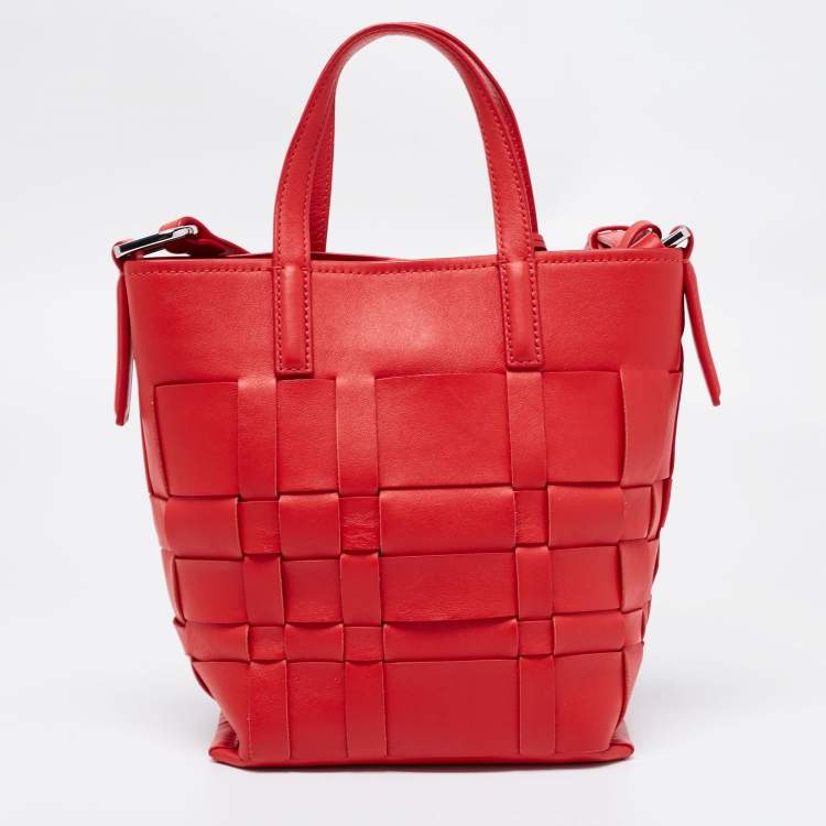 Pre Owned 3.1 Phillip Lim Red Woven Leather Mini Odita Lattice Bucket Bag