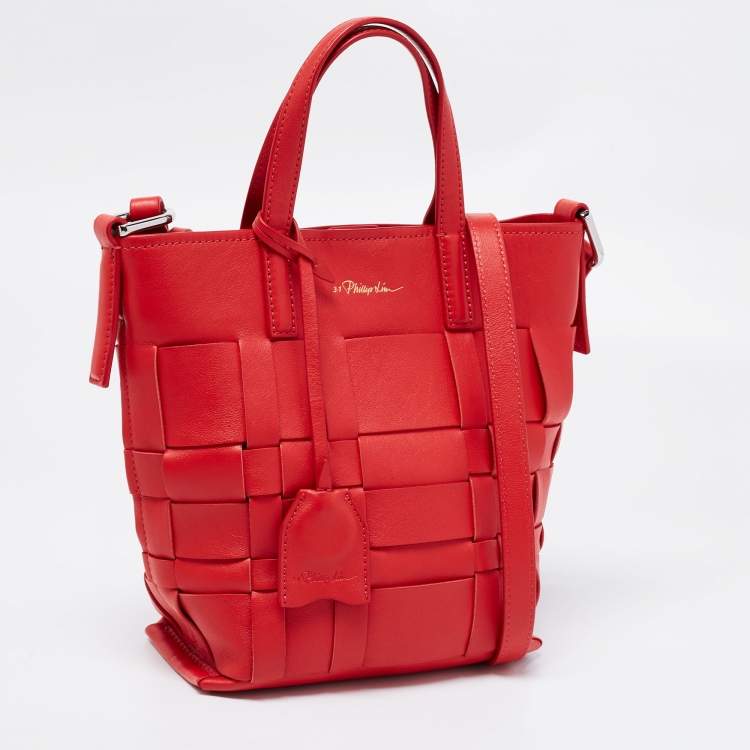 Pre Owned 3.1 Phillip Lim Red Woven Leather Mini Odita Lattice Bucket Bag