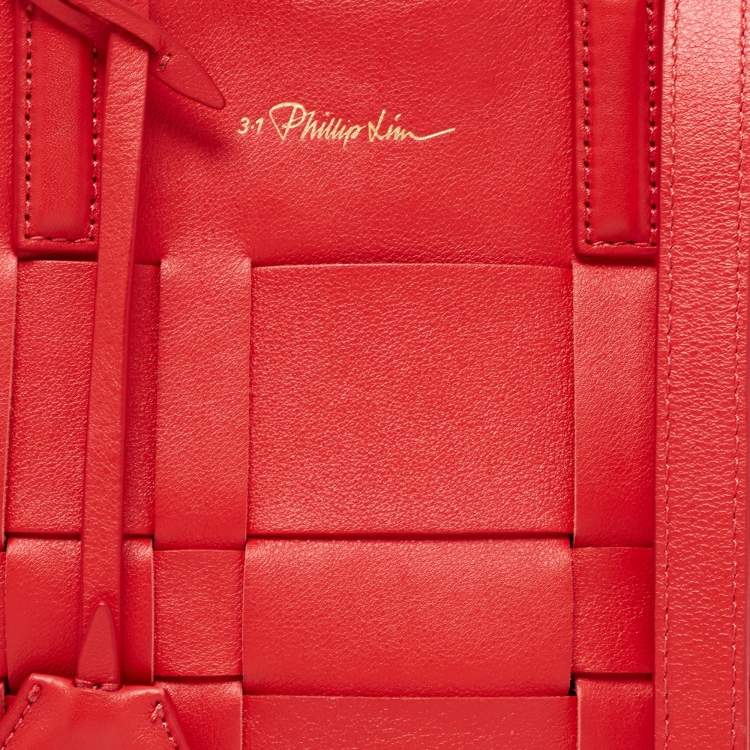 Pre Owned 3.1 Phillip Lim Red Woven Leather Mini Odita Lattice Bucket Bag