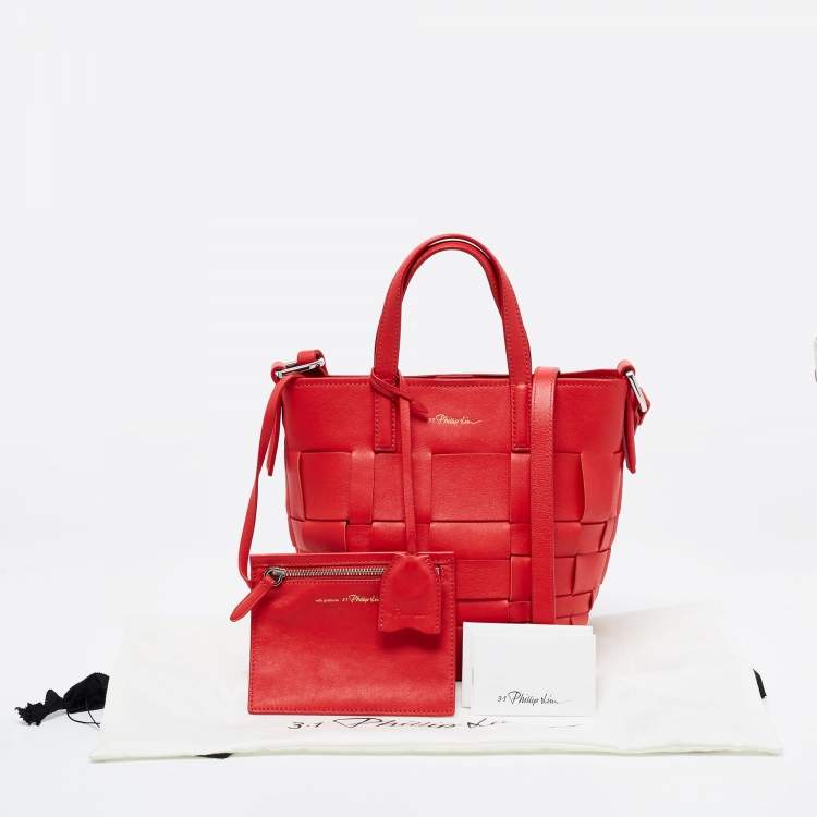 Pre Owned 3.1 Phillip Lim Red Woven Leather Mini Odita Lattice Bucket Bag