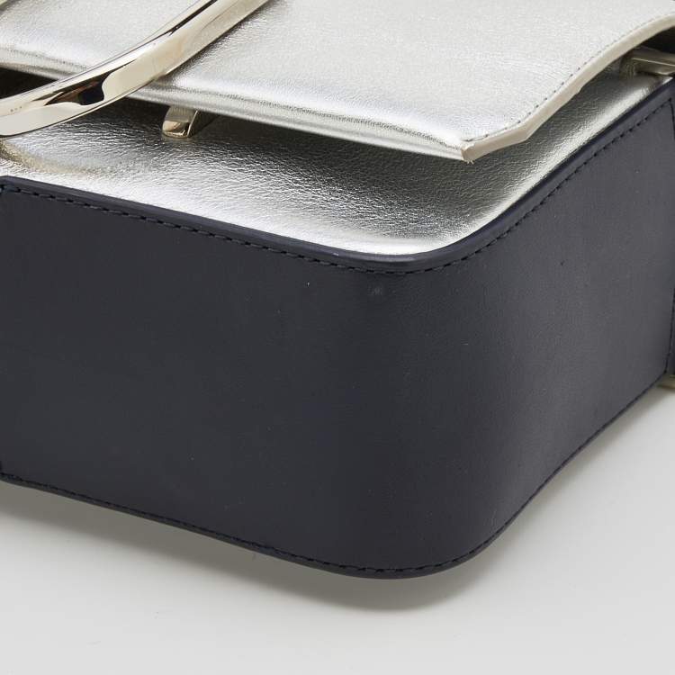 مملوكة مسبقًا 3.1 Phillip Lim Silver/Dark Blue Leather Mini Alix Flap Crossbody Bag
