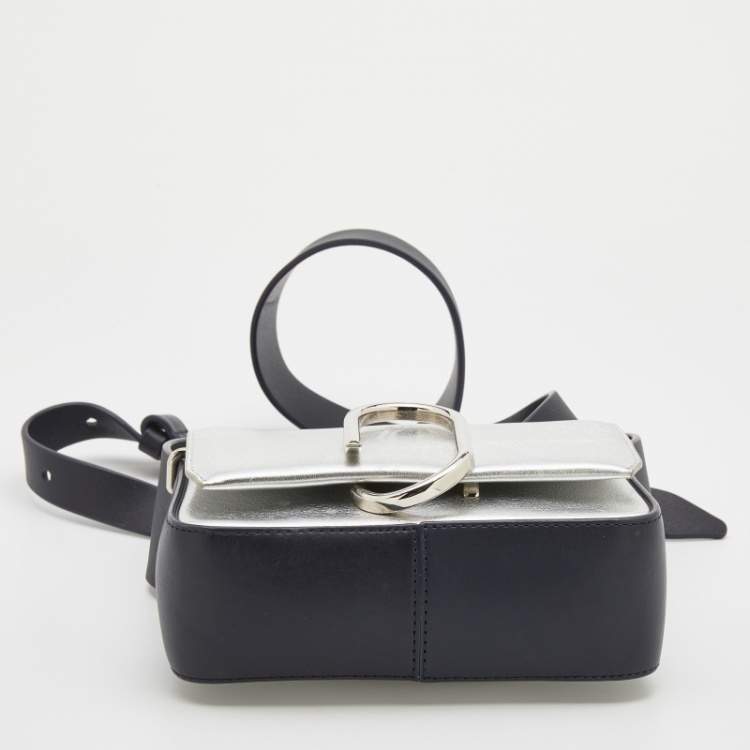 مملوكة مسبقًا 3.1 Phillip Lim Silver/Dark Blue Leather Mini Alix Flap Crossbody Bag