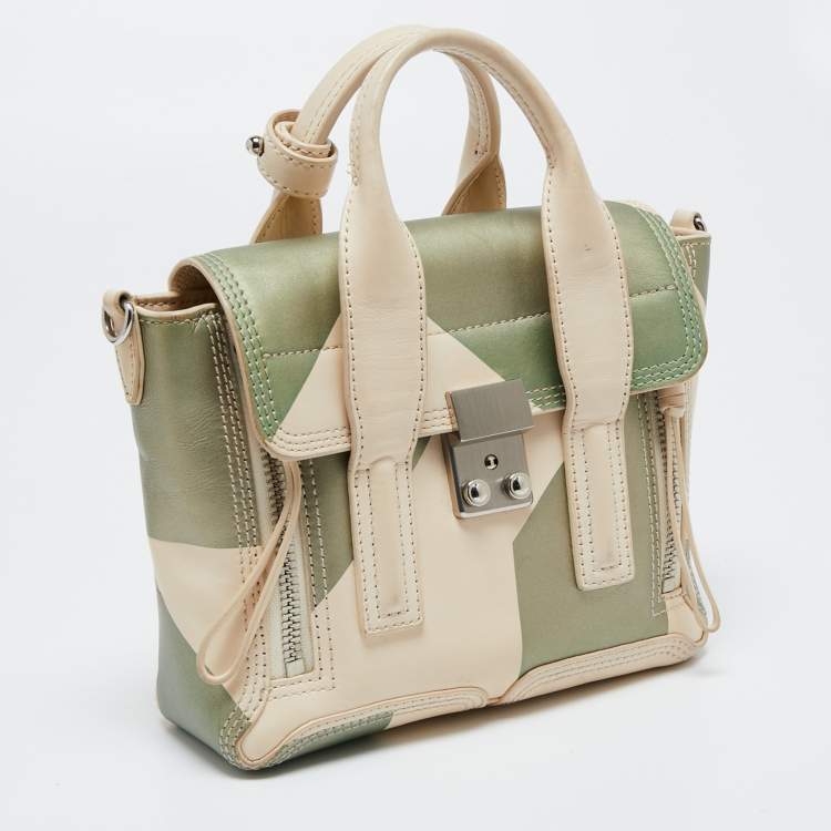 Pre Owned 3.1 Phillip Lim Beige/Green Leather Mini Pashli Satchel
