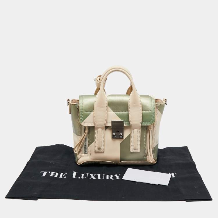 Pre Owned 3.1 Phillip Lim Beige/Green Leather Mini Pashli Satchel
