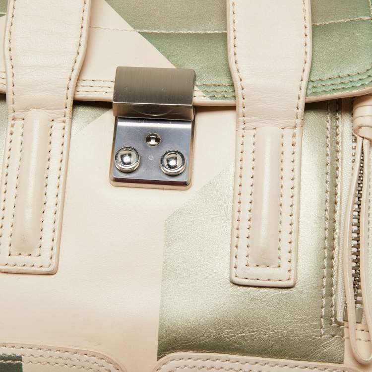 Pre Owned 3.1 Phillip Lim Beige/Green Leather Mini Pashli Satchel