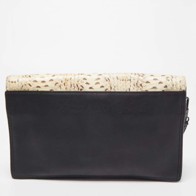 Pre Owned 3.1 Phillip Lim Beige/Black Python Embossed Leather And Leather Flap Clutch