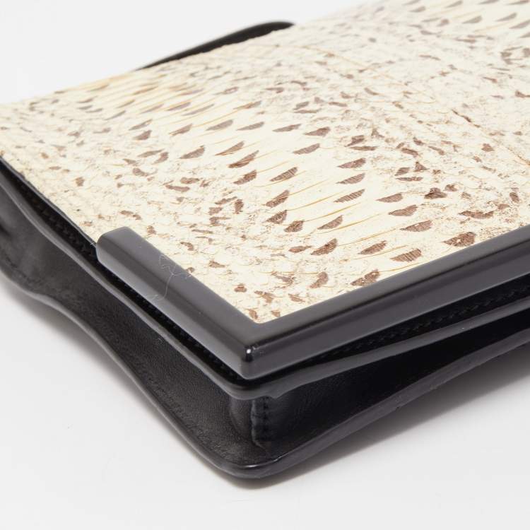 Pre Owned 3.1 Phillip Lim Beige/Black Python Embossed Leather And Leather Flap Clutch