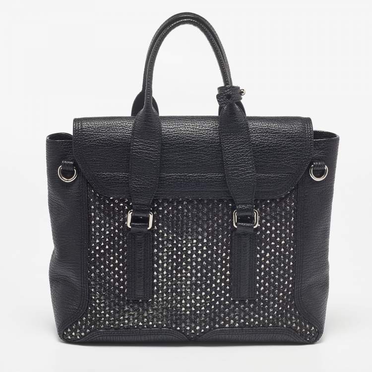 Pre Owned 3.1 Phillip Lim Black Woven Straw and Leather Medium Pashli Satchel