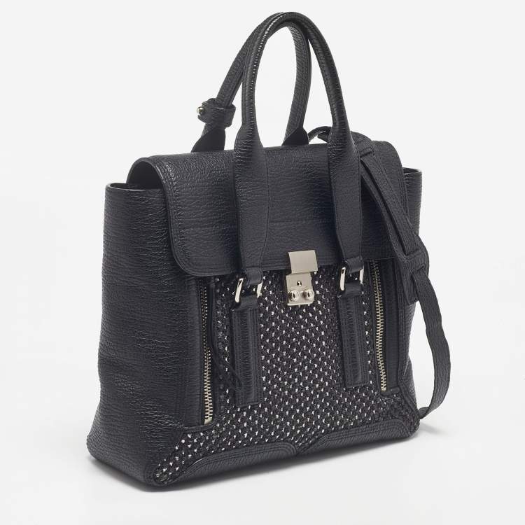 Pre Owned 3.1 Phillip Lim Black Woven Straw and Leather Medium Pashli Satchel