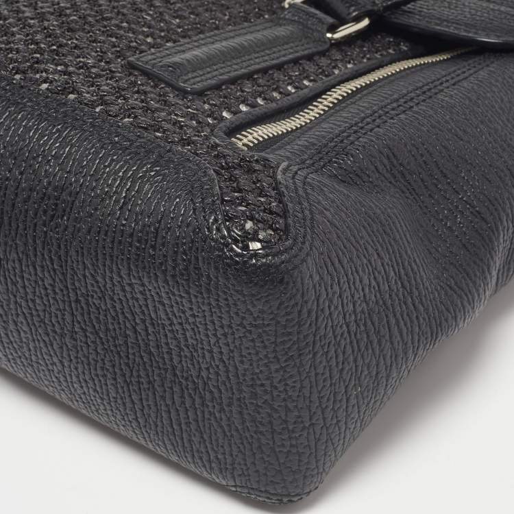 Pre Owned 3.1 Phillip Lim Black Woven Straw and Leather Medium Pashli Satchel