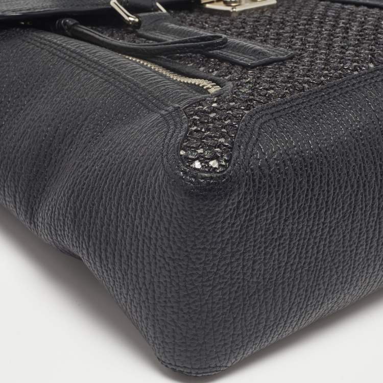 Pre Owned 3.1 Phillip Lim Black Woven Straw and Leather Medium Pashli Satchel