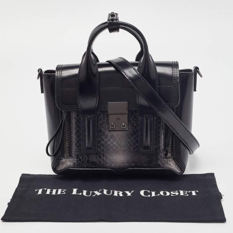 Pre Owned 3.1 Phillip Lim Black Watersnake and Leather Mini Whipstitch Pashli Satchel