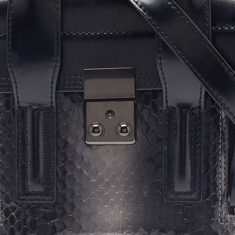 Pre Owned 3.1 Phillip Lim Black Watersnake and Leather Mini Whipstitch Pashli Satchel