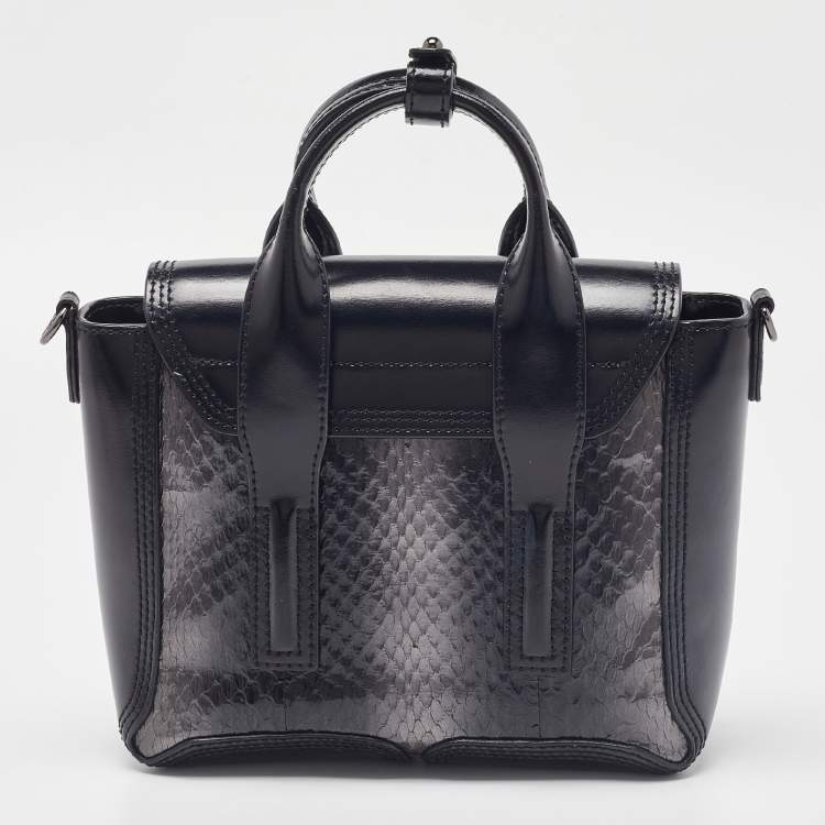 Pre Owned 3.1 Phillip Lim Black Watersnake and Leather Mini Whipstitch Pashli Satchel