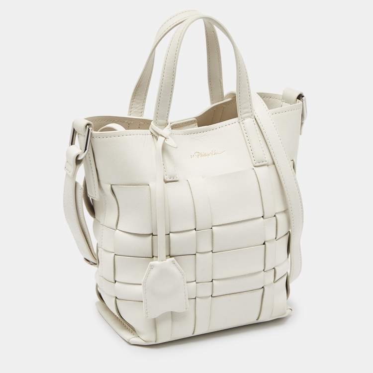 Pre Owned 3.1 Phillip Lim Off White Woven Leather Mini Odita Lattice Bucket Bag
