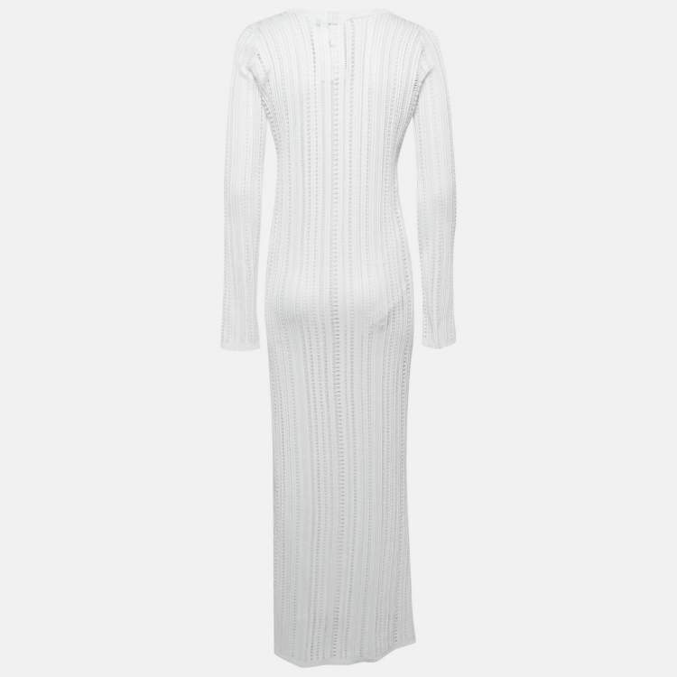 Pre Owned Sopho Handmade White Knit Long sleeve Maxi Dress S