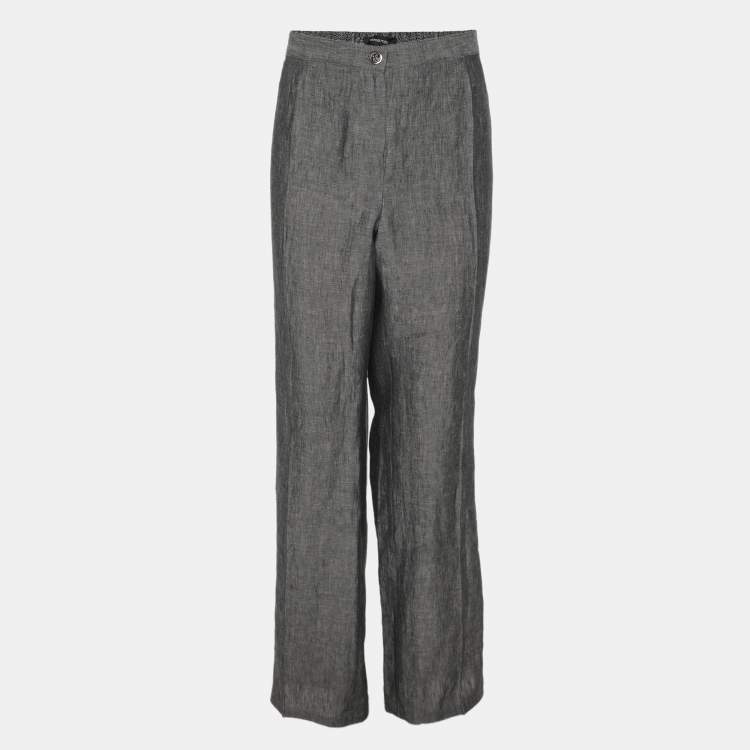 Pre Owned Elena Miro Grey Linen Regular Leg Pants XXL