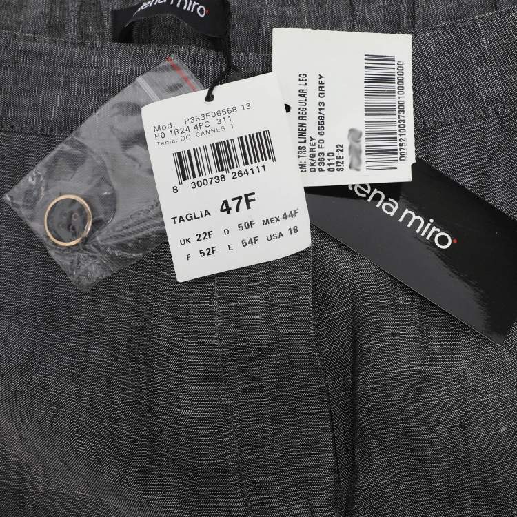Pre Owned Elena Miro Grey Linen Regular Leg Pants XXL