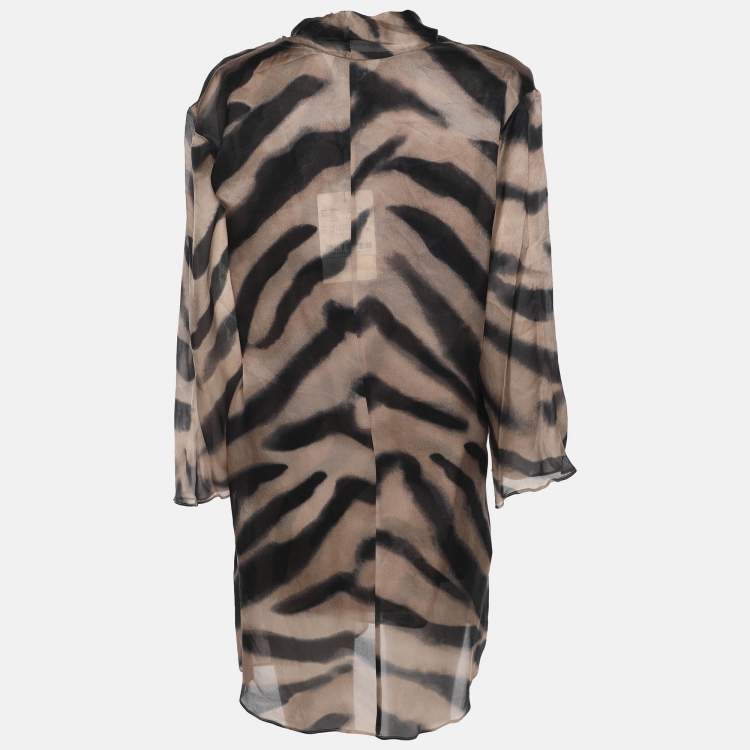 Pre Owned Marina Rinaldi Beige Zebra Print Chiffon Twinset Cardigan L