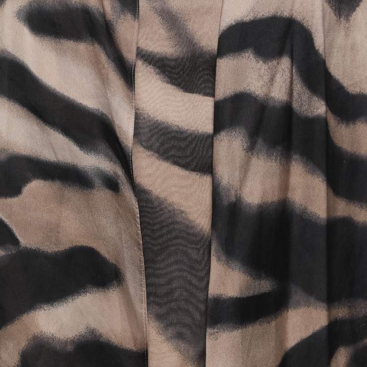 Pre Owned Marina Rinaldi Beige Zebra Print Chiffon Twinset Cardigan L