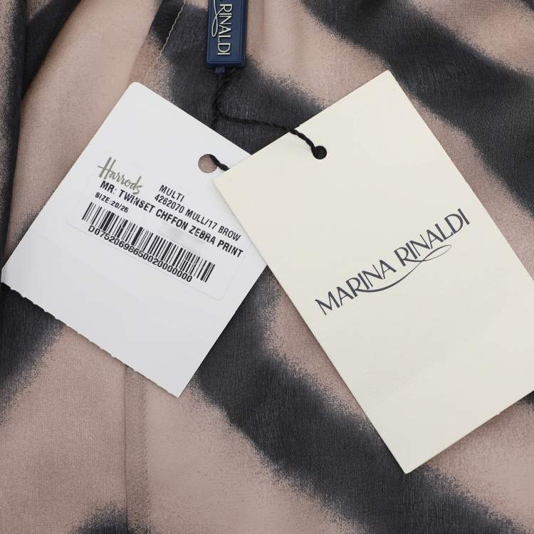 Pre Owned Marina Rinaldi Beige Zebra Print Chiffon Twinset Cardigan L
