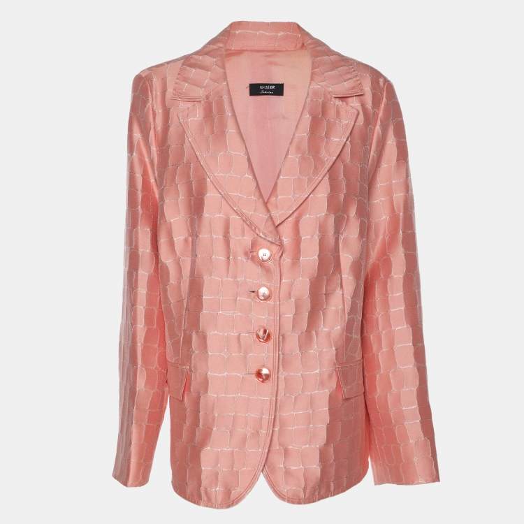Pre Owned Basler Peach Jacquard Square Stone Details Blazer XXXL