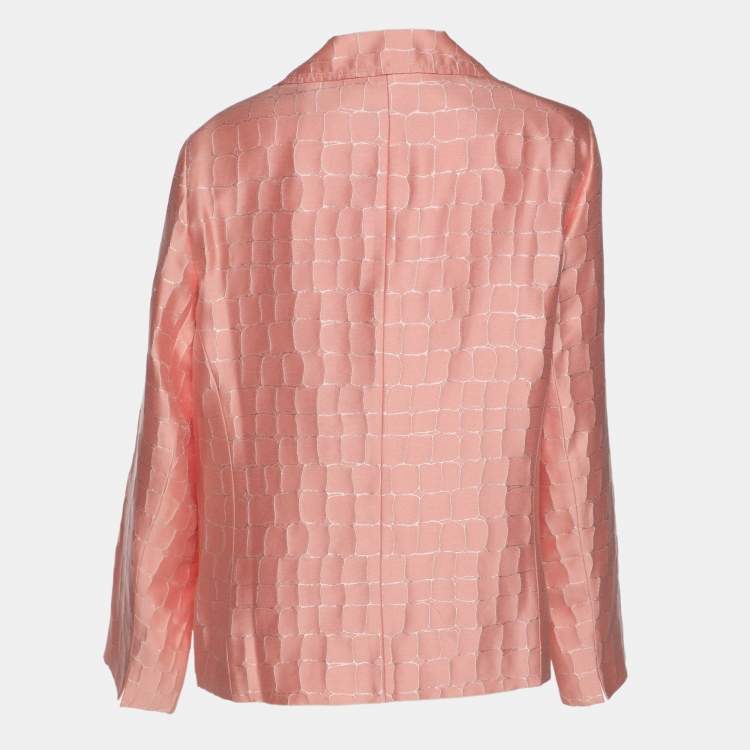 Pre Owned Basler Peach Jacquard Square Stone Details Blazer XXXL