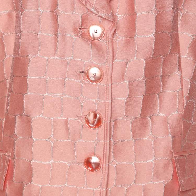 Pre Owned Basler Peach Jacquard Square Stone Details Blazer XXXL