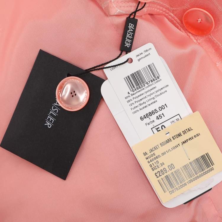 Pre Owned Basler Peach Jacquard Square Stone Details Blazer XXXL