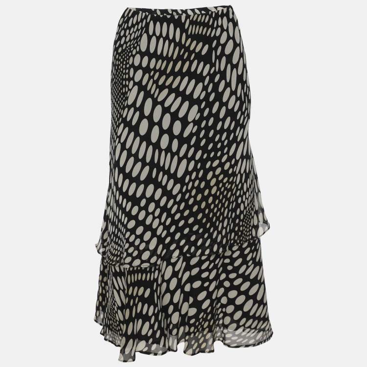 Pre Owned Elena Miro Printed Silk Layered Midi Skirt XL